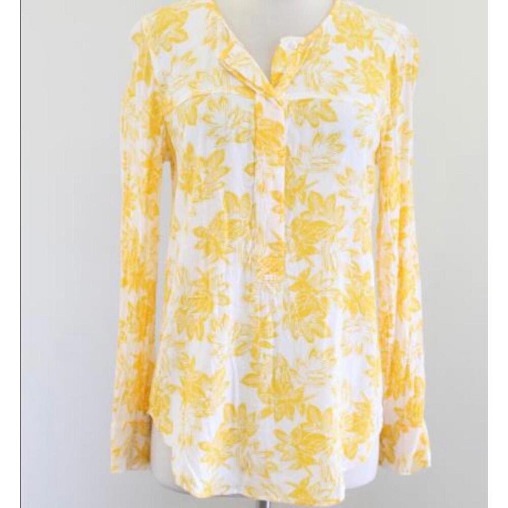 J. Crew Yellow Floral Poplin Long Sleeve Blouse Women's Small
